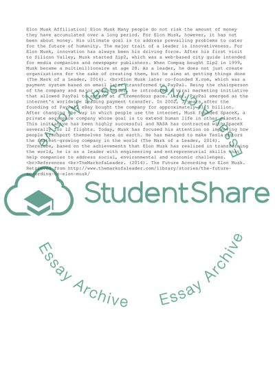 The Leadership of Elon Musk Essay Example | Topics and Well Written