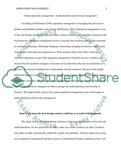 Global operations management - multiculturalism and diversity management