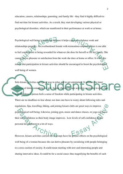 The relationship between female leisure participation and psychological well being