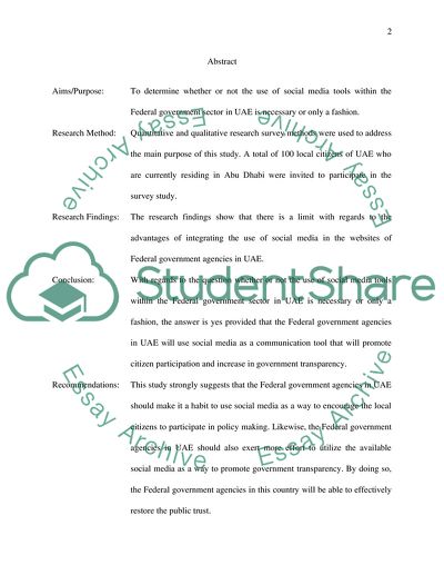 Usage of Social Media Tools in the Federal Government Sector in the UAE