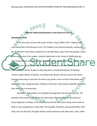 Elements influencing Robustness of the research