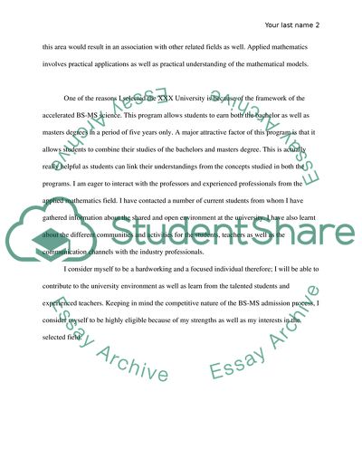 Statement of purpose to apply BS/MS Accelerated Program