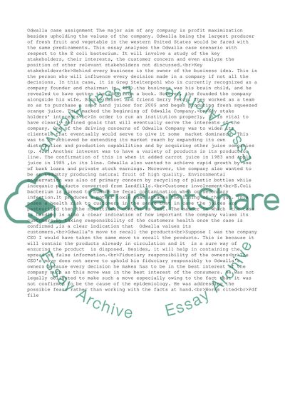Analysis Odwalla Case