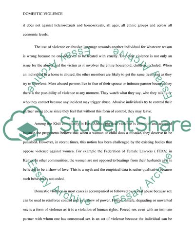 Domestic Violence as an Indication of a Dysfunctional Relationship