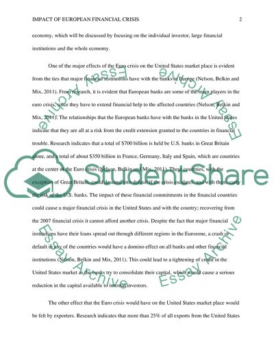 Impact of European EURO Crisis on the US Marketplace