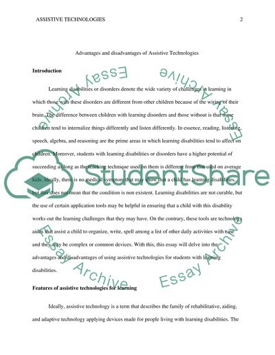 Advantages and Disadvantages of Assistive Technologies for Students with Learning Disabilities