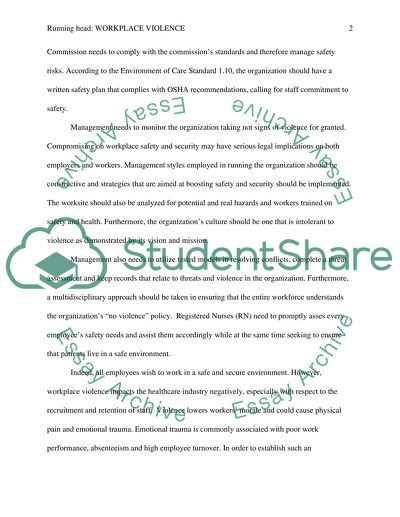 Workplace Violence from an organizational perspective