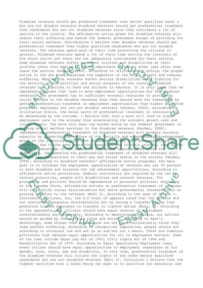 Disabled Veterans Should Get Preferred Treatment Over Better Qualified Candidates