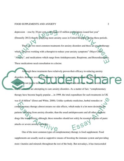 Treatment of Anxiety Disorders with Food Supplements