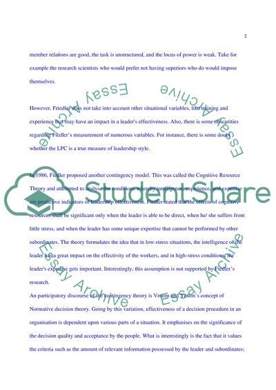 Contingency Theories of Leadership