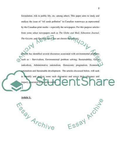 Depiction of Oil Sands Pollution in Waterways in Canadian Print Media