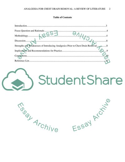 The Necessity of Introducing Analgesics or Pain Relief Methods Prior to Chest Drain Removal