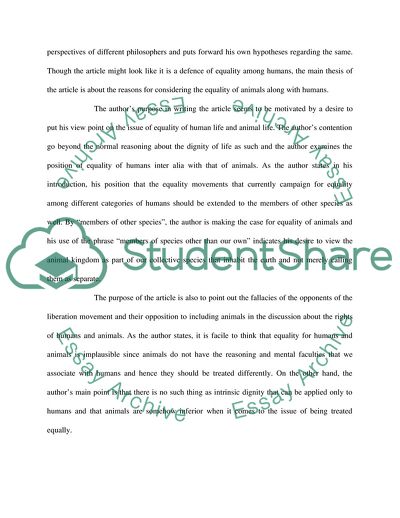 Critical Commentary on Artical Related to Philosophical Bioethics by Peter Singer