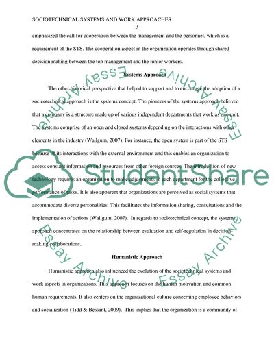 Sociotechnical Systems and Work Approaches