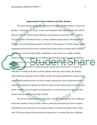 Implementing Writing Workshop with ESOL Students