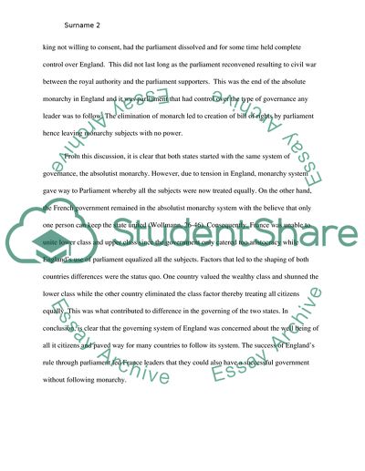 History contrast between England and French political structures