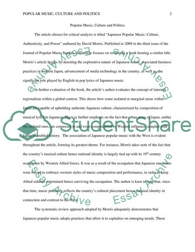 Popular Music, Culture & Politics