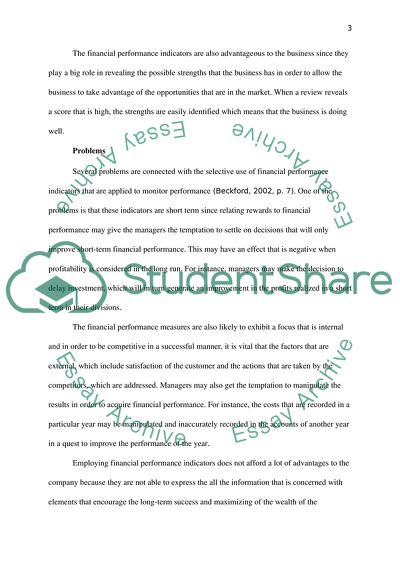 Management Accounting - Benefits and Problems Associated with Financial Performance Indicators