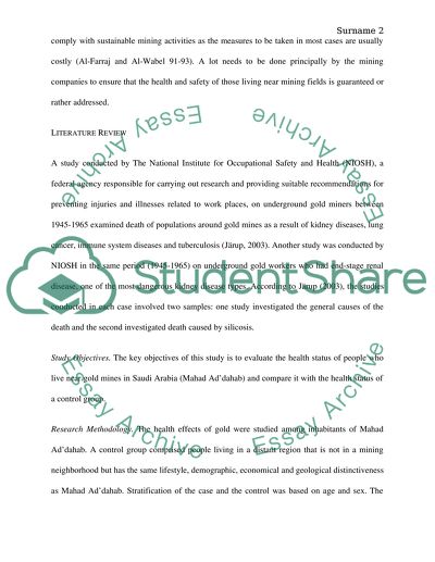 Health Status of People Living near Mahd AdDahab Gold Mine in Saudi Arabia