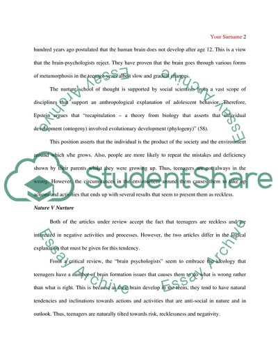 Critical Comparative Review of Two Articles about Adolescence Question