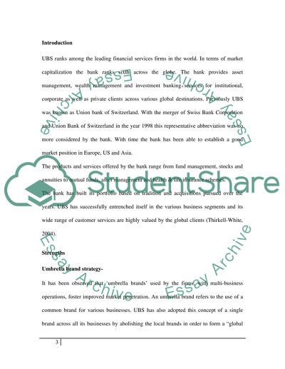 Marketing Financial Services of Union Bank of Switzerland