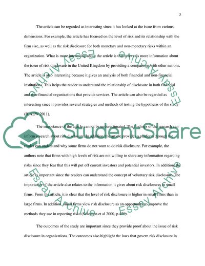 Risk Reporting - a Study of Risk Disclosures in the Annual Reports of UK Companies by Linsley et al