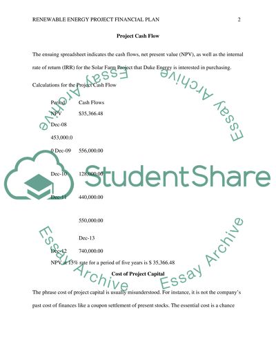 Renewable Energy Project Financial Plan