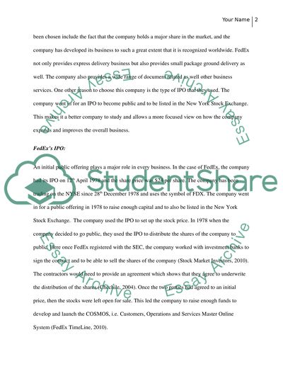 Initial public offering (federal express) session long project module 1