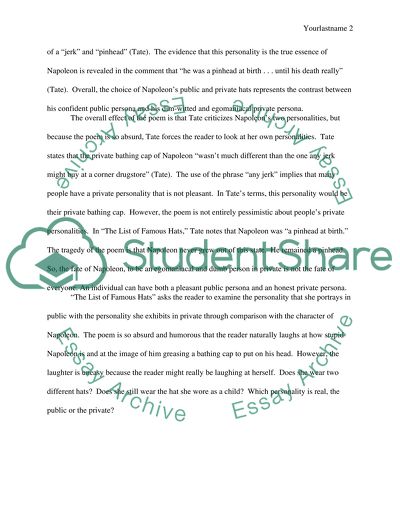 The Poem the List of Famous Hats