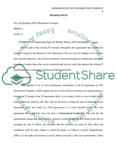 Memorandum - WW Distribution Company