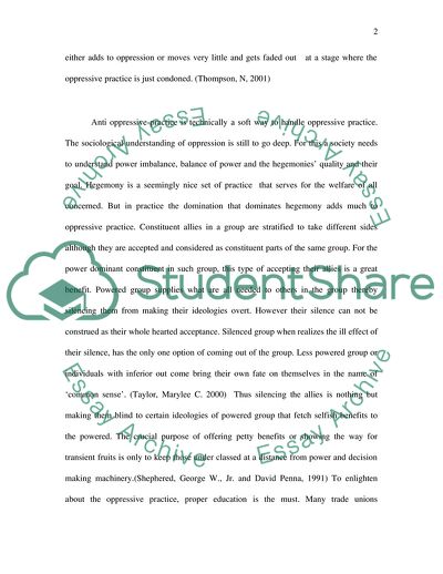 Evaluate the role of anti-oppressive practice in your work with service users in a social care setting