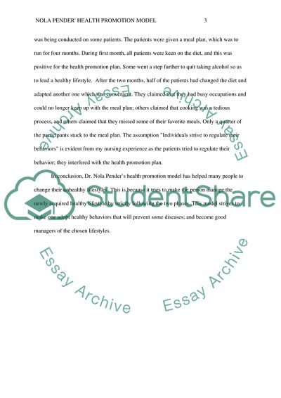 Nola Pender Health Model