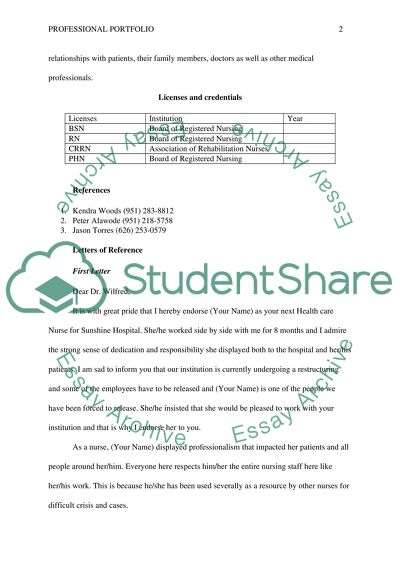 The Professional Portfolio of a Nurse