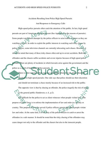 Accidents Resulting from Police High Speed Pursuits And Responses to Emergency Calls