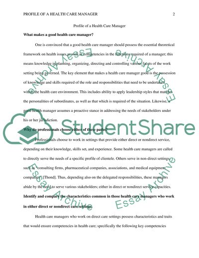 Profile of a Health Care Manager