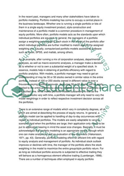 Model in the projection of equity portfolio