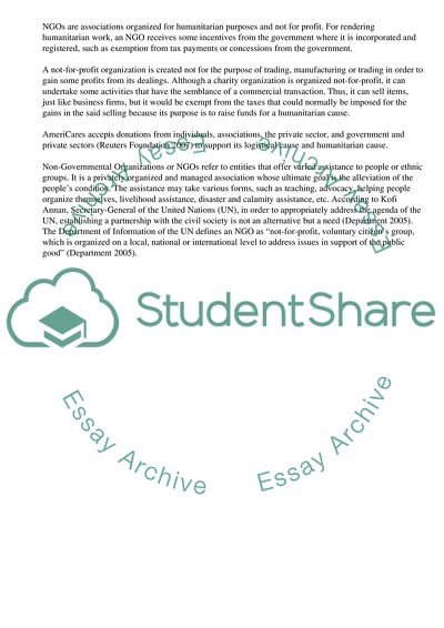 AmeriCares: A Charitable Non-Governmental Organization