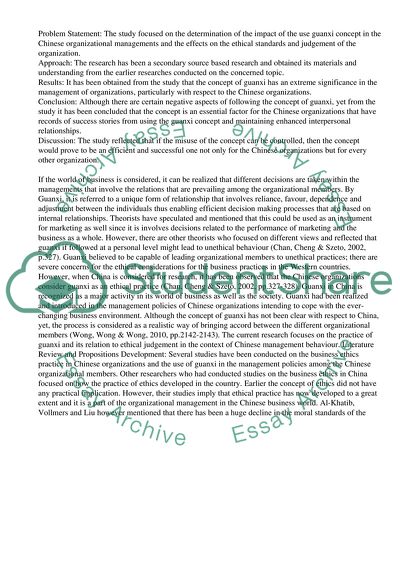 Guanxi and Ethical Judgement