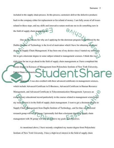 Statement of Purpose for PhD in Supply Chain Management