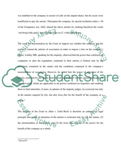 Alteration for Benefit of the Company: Allen v. Gold Reefs