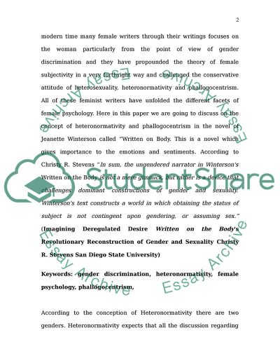 Heteronormativity and Phallogocentrism in Jeanette Wintersons Written on Body