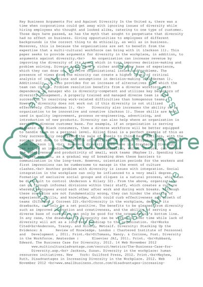 Summery of key business arguments for and against diversity