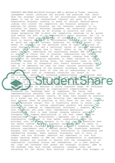 Strategic Human Resource Management in a Business Context