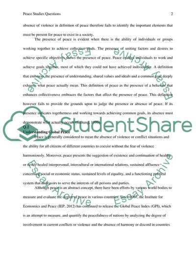 Peace Studies Questions