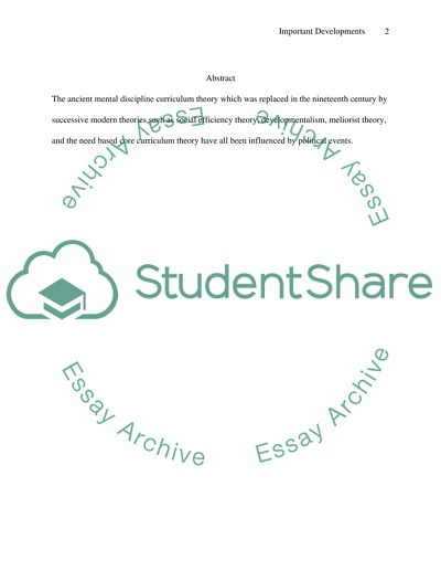 Important Developments in Curriculum Theory