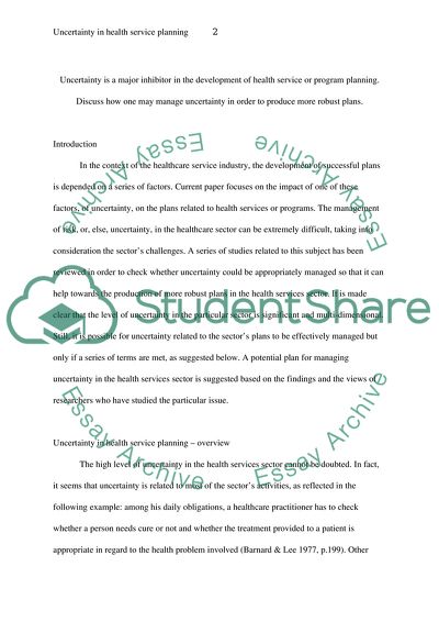 Uncertainty Is a Major Inhibitor in the Development of Health Service or Program Planning