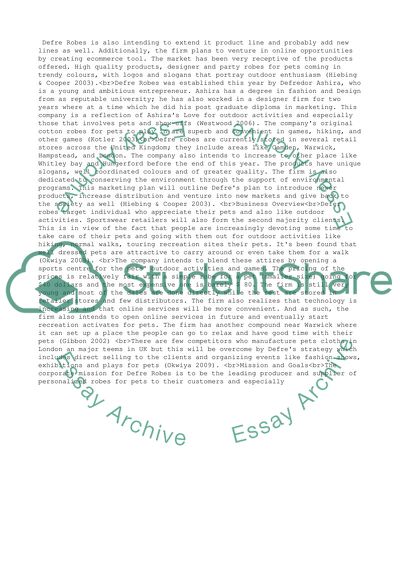 Three Year Marketing Plan for Defra Robes