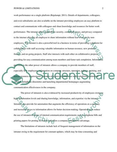 Power and limitations of Intranets, extranets, e-collaboration tools and portals