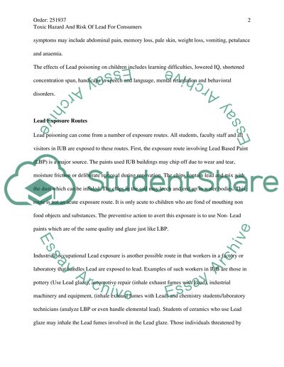 Toxic Hazard and Risk of Lead for Consumers