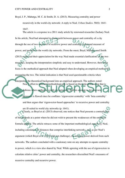 Analysis of Articles about City Power and Centrality
